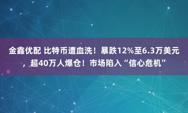 金鑫优配 比特币遭血洗！暴跌12%至6.3万美元，超40万人爆仓！市场陷入“信心危机”